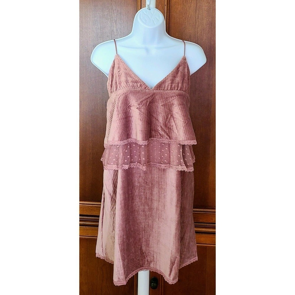 POL Pink Velvet Cascading Ruffle Dress - Size Medium - Picture 8 of 10